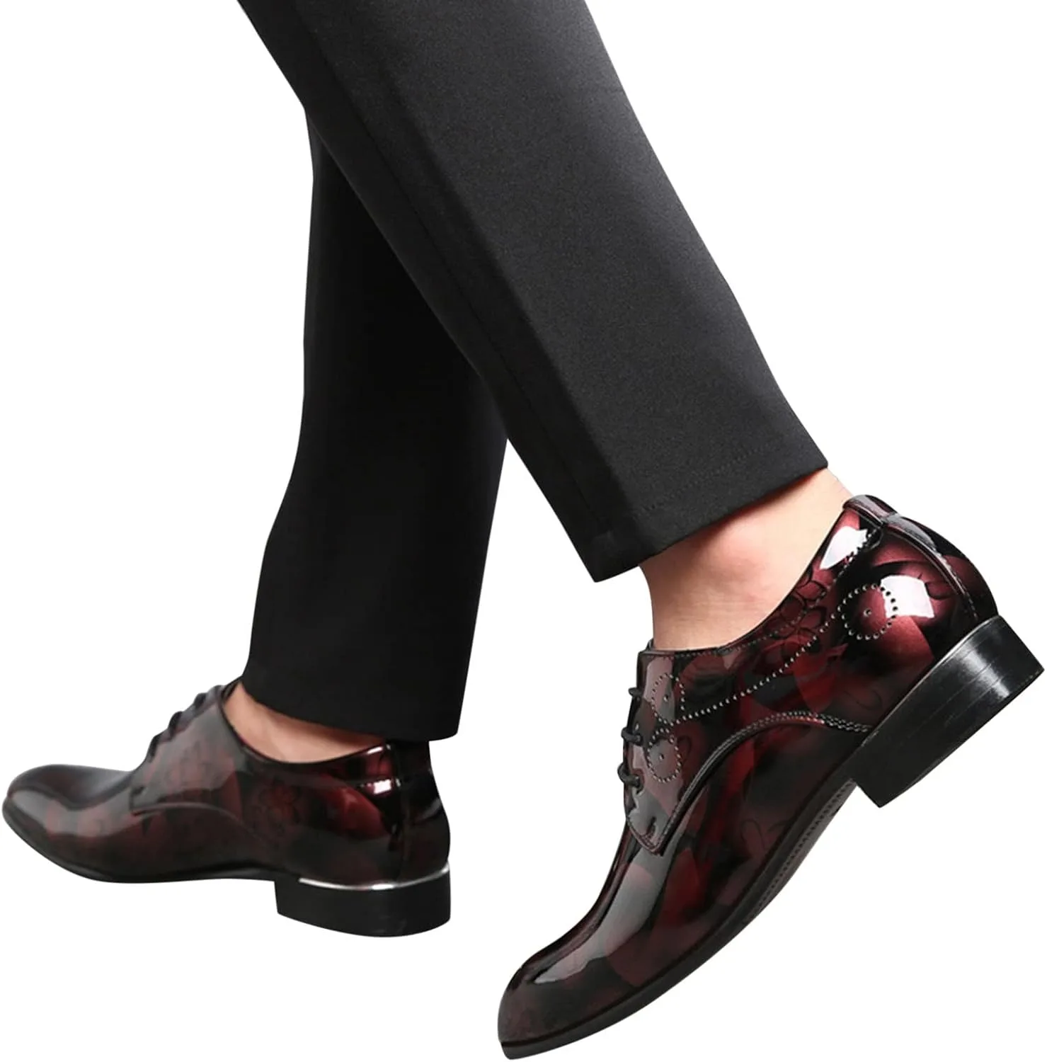 Мужские туфли Derbys из гладкой кожи Generic, винный — фото 2