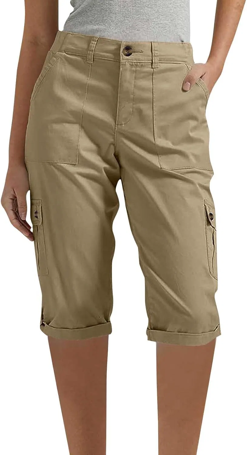 Шорты карго женские 15", High Waisted, Bermuda, Khaki — фото 2