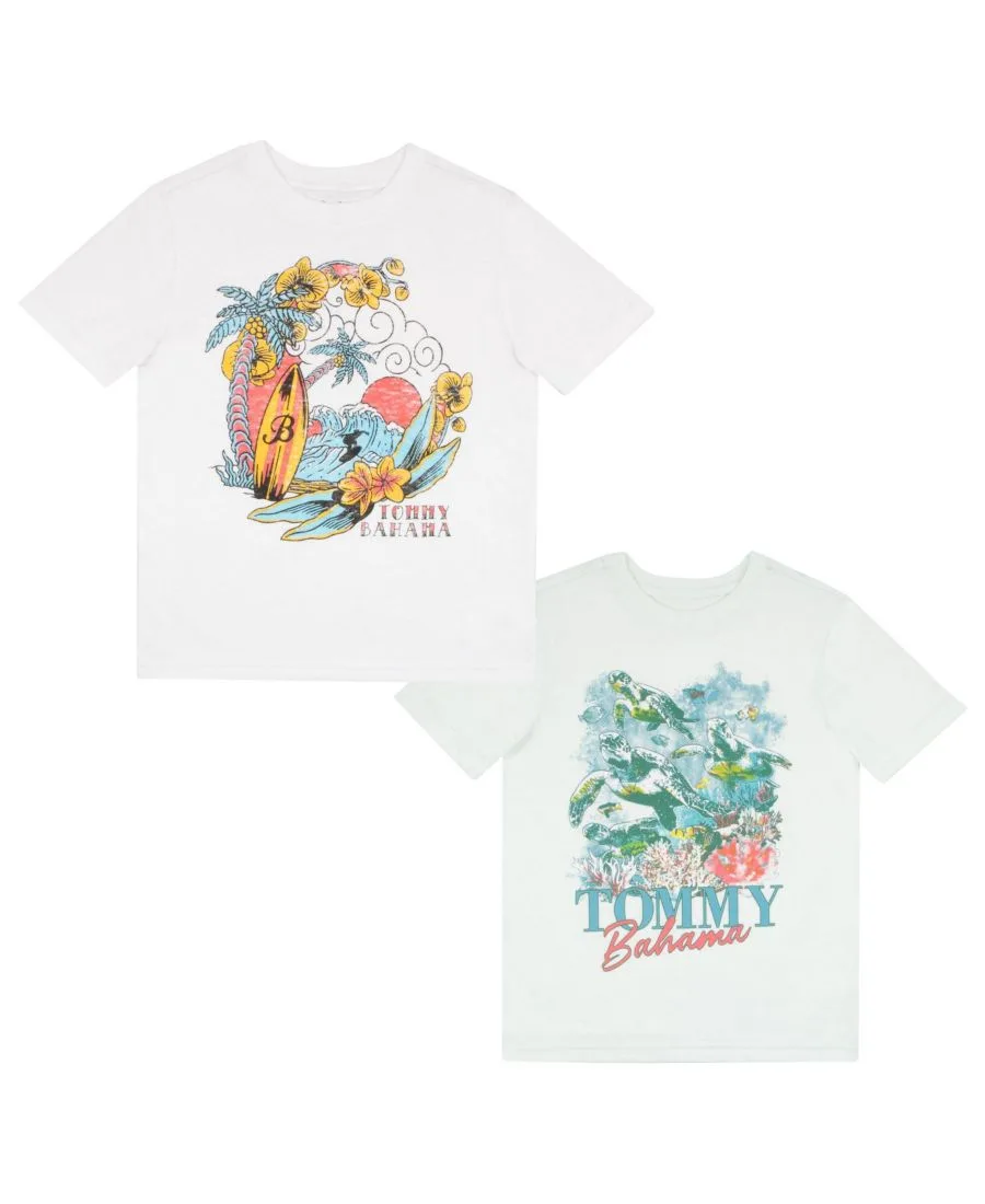 Детский комплект из двух повседневных футболок с круглым вырезом Tommy Bahama, белый/зеленый