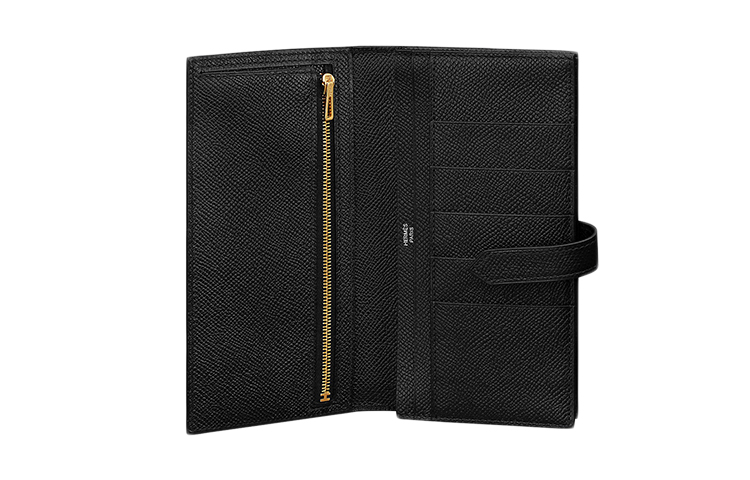 HERMES Кошелек Bearn Gold tone Lock Epsom Calfskin Long Wallet для женщин, черный — фото 2