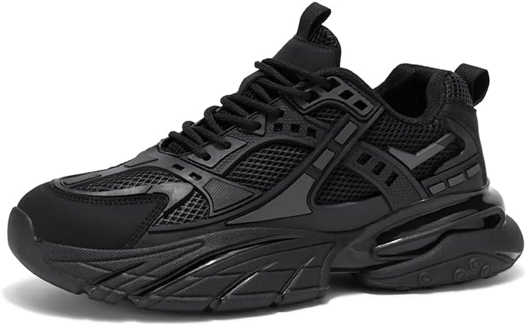 

Мужские повседневные кроссовки с круглым носком, легкие, с нескользящей подошвой, на шнуровке, с сетчатым верхом, дышащие, с толстой подошвой, подходят для ходьбы, игры в теннис, бадминтон и баскетбол Igzbibg, черный