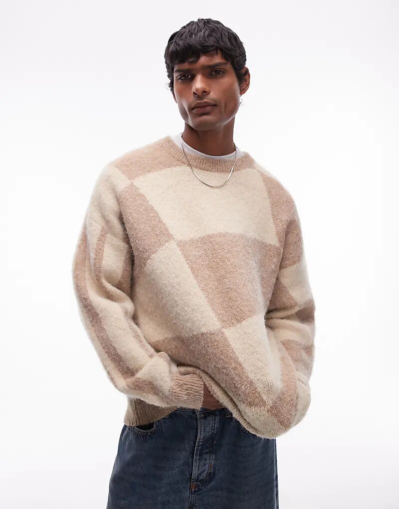 

Джемпер в цвете экрю и коричневого цвета Topman