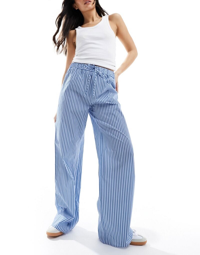 

ASOS DESIGN – синие широкие брюки из полосатого хлопкового поплина