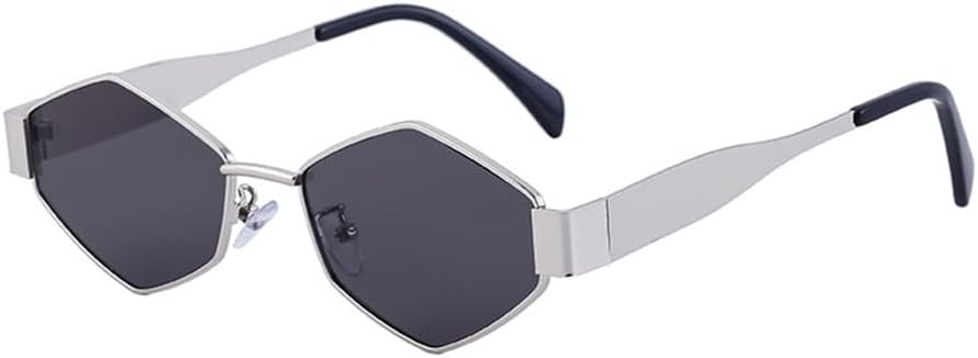 

Винтажные панк-солнцезащитные очки в металлической оправе с многоугольными линзами для женщин и мужчин, для вождения, с прозрачными линзами и защитой от УФ-излучения UV400 KTUCN, Silver Grey