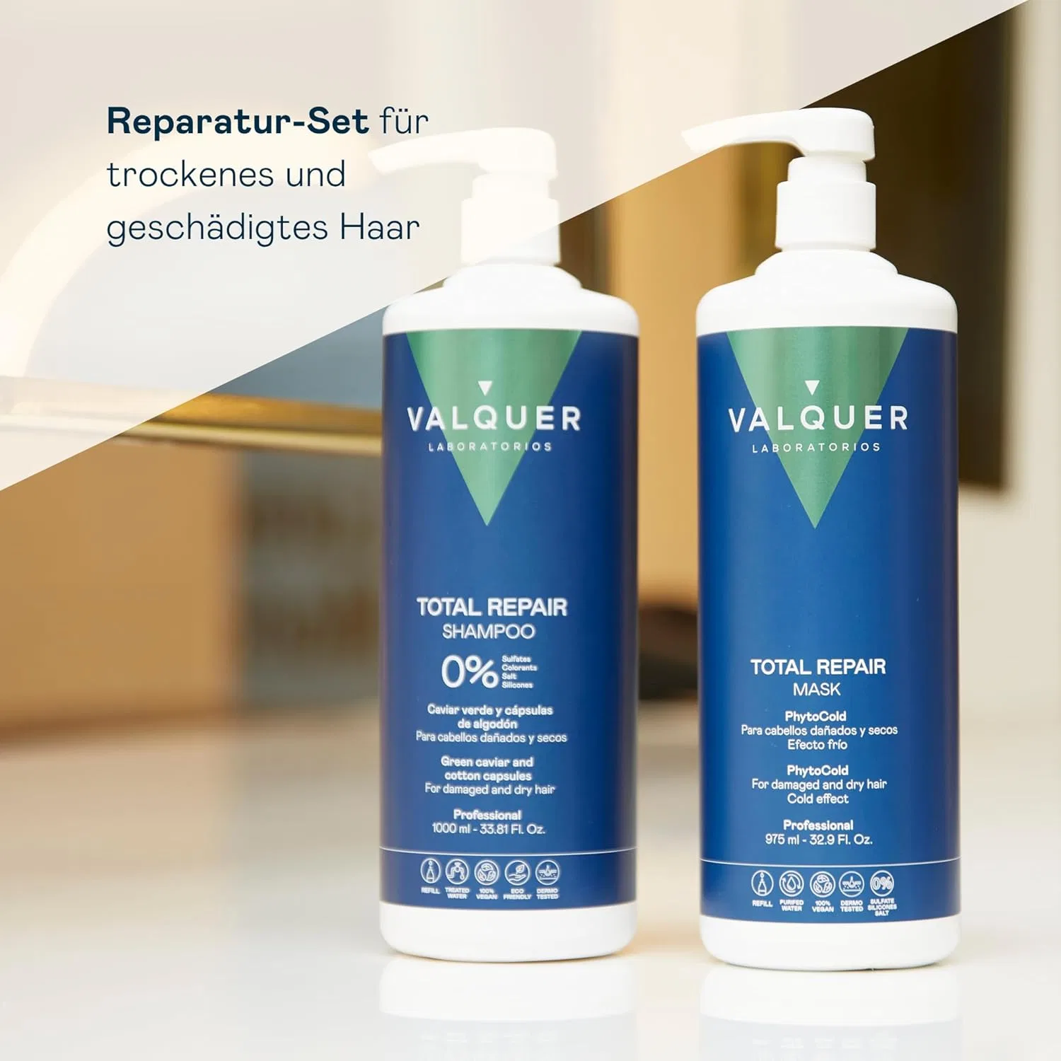 Набор Valquer Total Repair: шампунь и маска для сухих и поврежденных волос, 1 л + 975 мл Valquer Laboratorios — фото 3