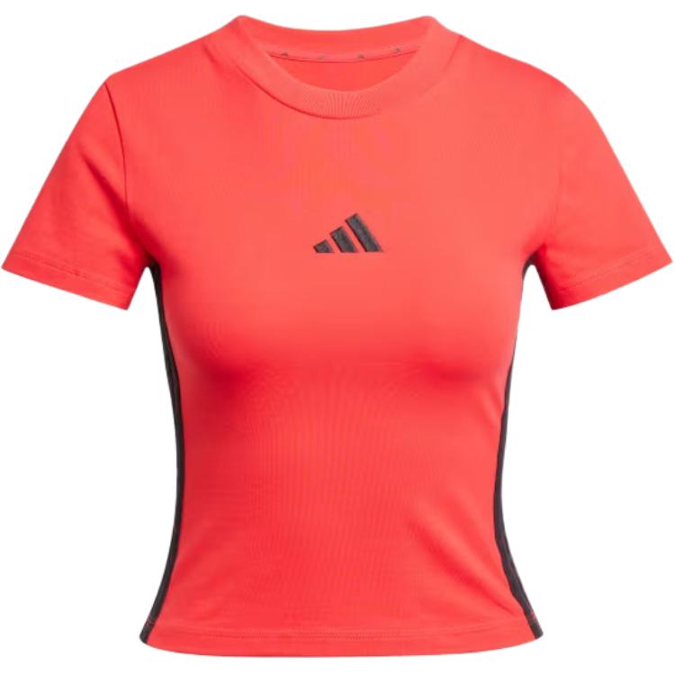 Adidas Женская футболка Essentials 3 Stripes Slim Baby Pure Ruby/Black