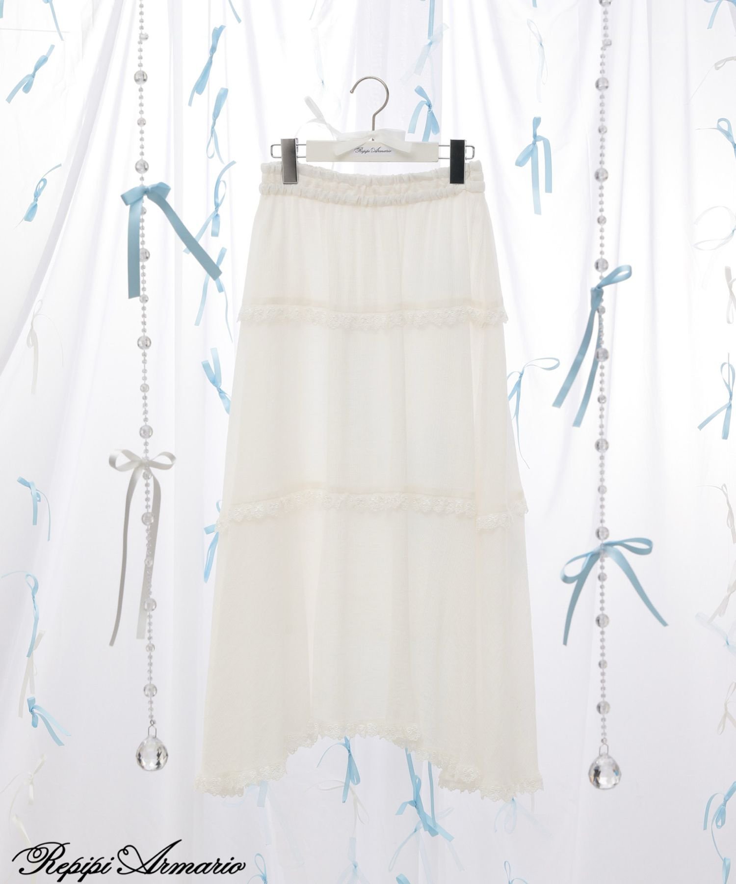 Длинная кружевная многоярусная юбка Repipi armario, White 05