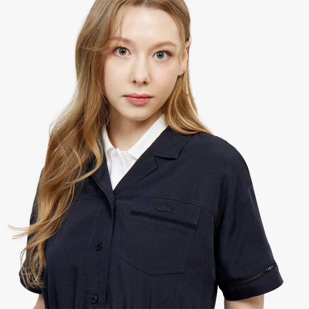 Платье-рубашка Lacoste с открытой спиной, тёмно-синее — фото 2
