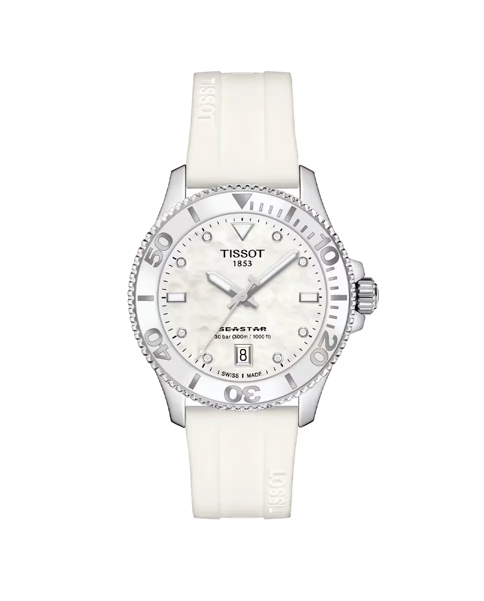 

Женские часы из коллекции Seastar 1000 с белым силиконовым ремешком Tissot, белый