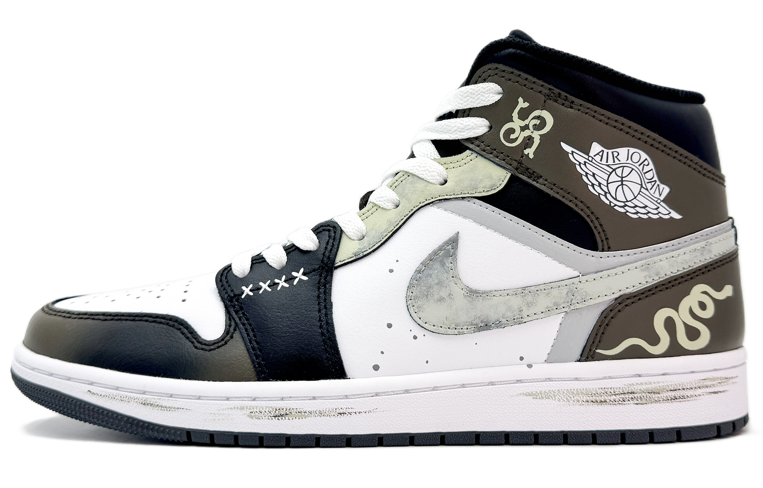 

Jordan Эйр 1 износостойкие мид-топ винтажные баскетбольные кроссовки унисекс черный белый коричневый - черный белый коричневый, цвет Black White Brown