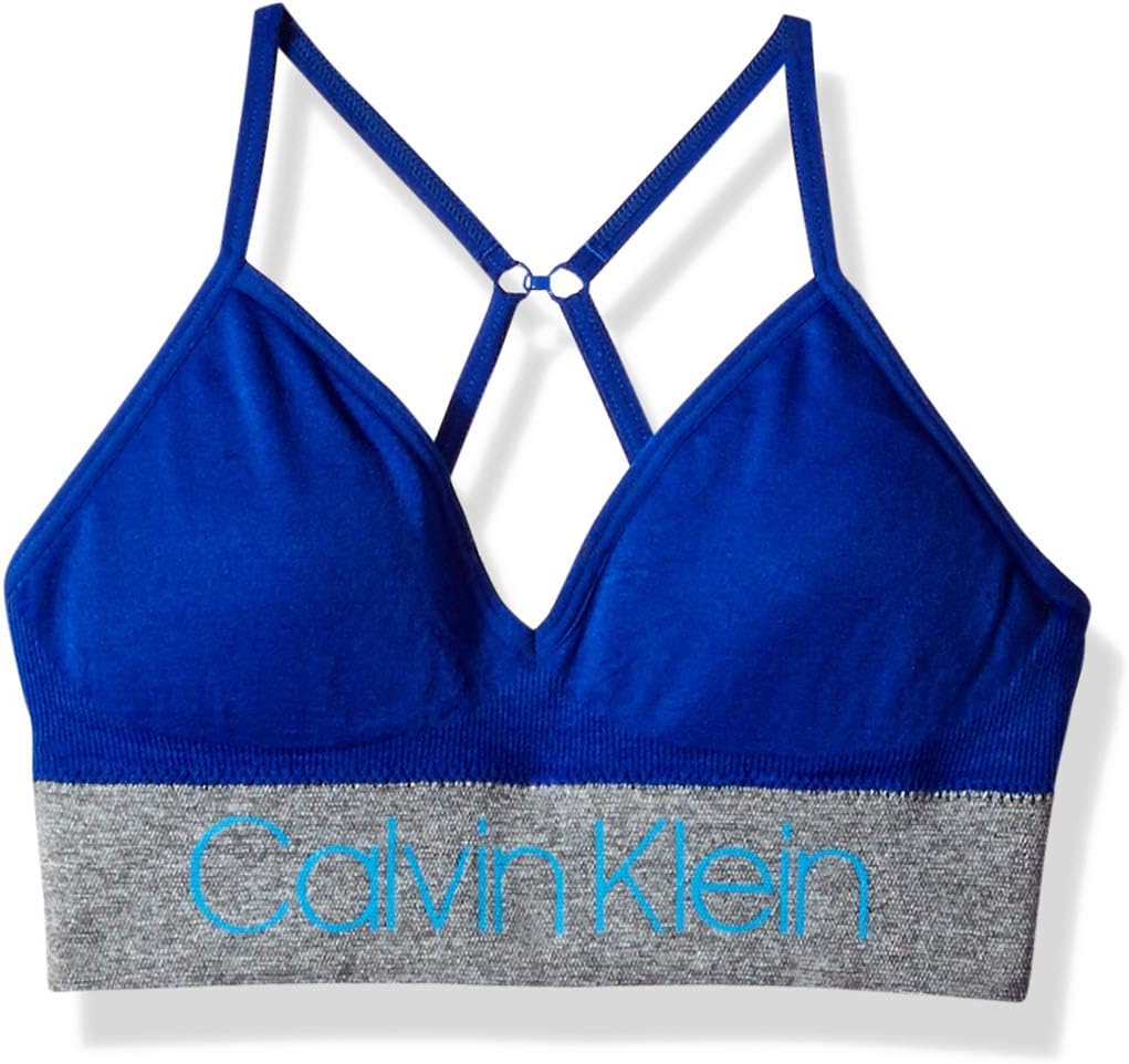 Бесшовный бюстгальтер-бралетт без косточек Calvin Klein для девочек, Long Line - Ck Stripe Logo Bora Blue — фото 3