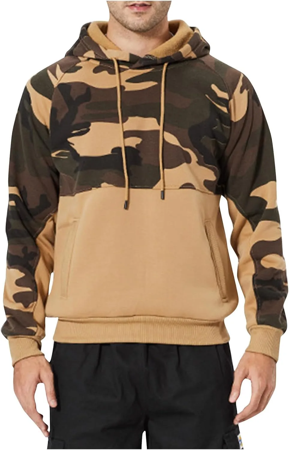 

Мужская толстовка с капюшоном Casual, длинный рукав, камуфляжный пэчворк QUNPIU