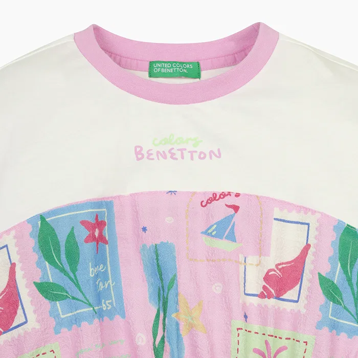Детская розовая футболка с пальмовым узором от Benetton Kids — фото 3