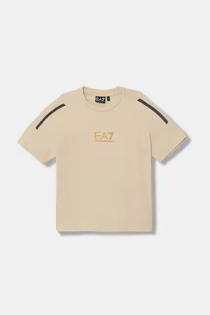 Футболка детская из хлопка с эластаном EA7 Emporio Armani, бежевый