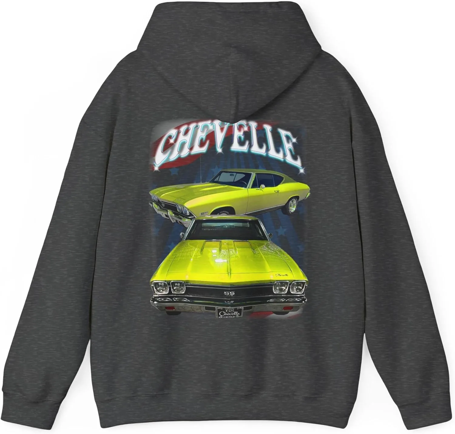 Желтая толстовка с капюшоном в стиле Chevelle 1968 года. Подарок для автолюбителя. Классика, хот-род GENERIC, Dark Heather — фото 2