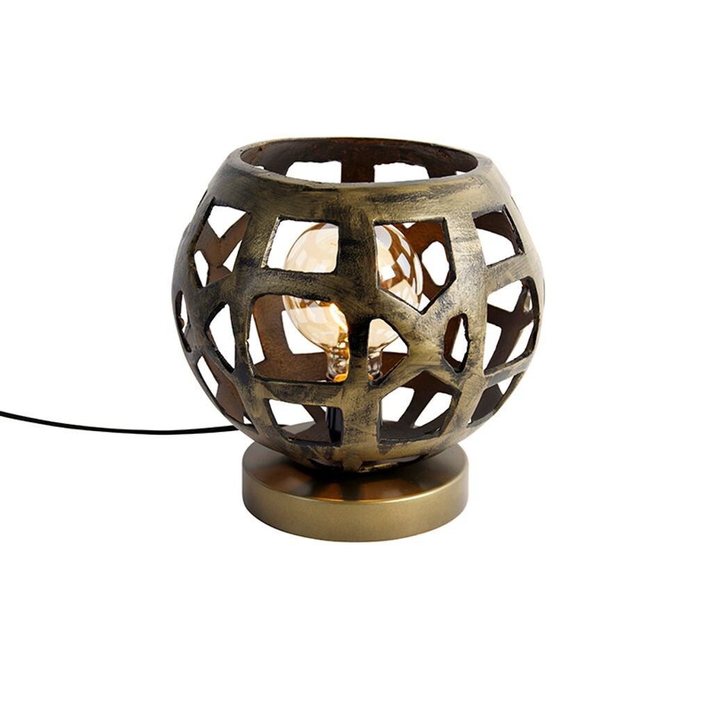 

QAZQA — Industrial I Vintage I Industrial I Vintage I Настольная лампа Античное золото I Латунь — Бобби I Гостиная I Спальня — Алюминий круглый — Подходит для светодиодов E27