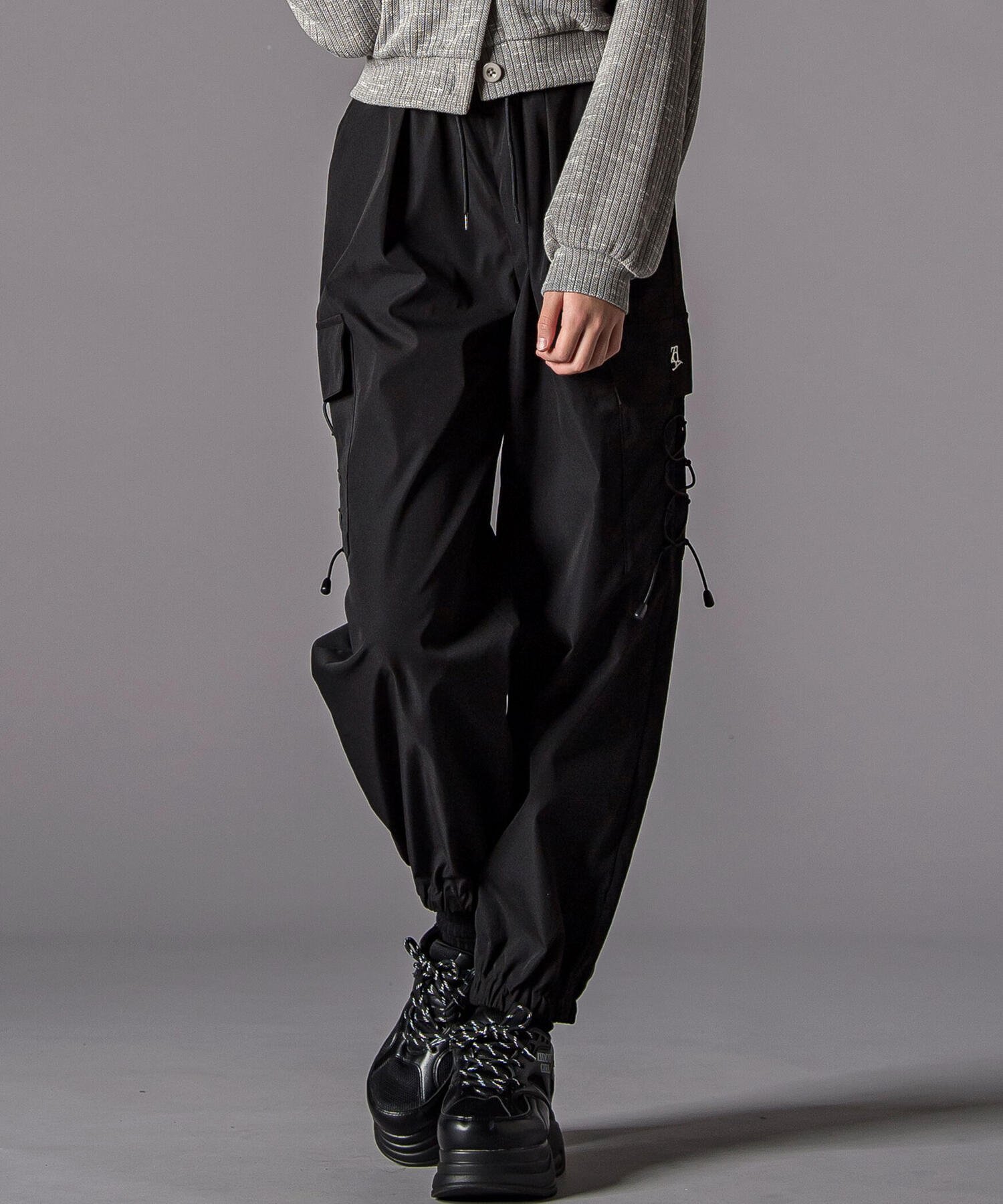 Нейлоновые брюки-карго на шнуровке (130-160 см) ZIDDY, Black