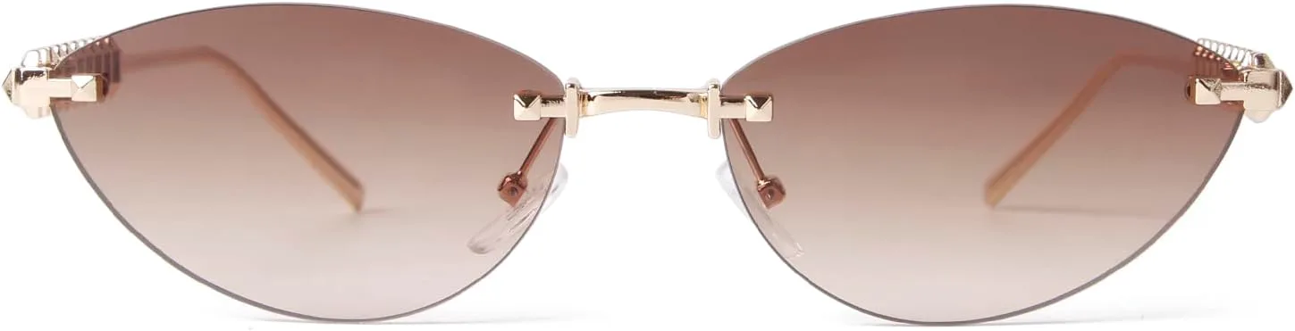 

ADE WU Винтажные солнцезащитные очки без оправы в стиле ретро "кошачий глаз" Роскошные солнцезащитные очки без оправы из золотистого металла, Gold / Choc