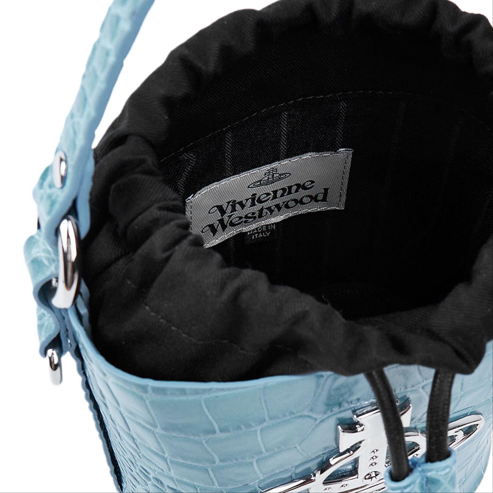 Сумка-ведро Vivienne Westwood из телячьей кожи, через плечо, кроссбоди, женская, светло-голубая — фото 4