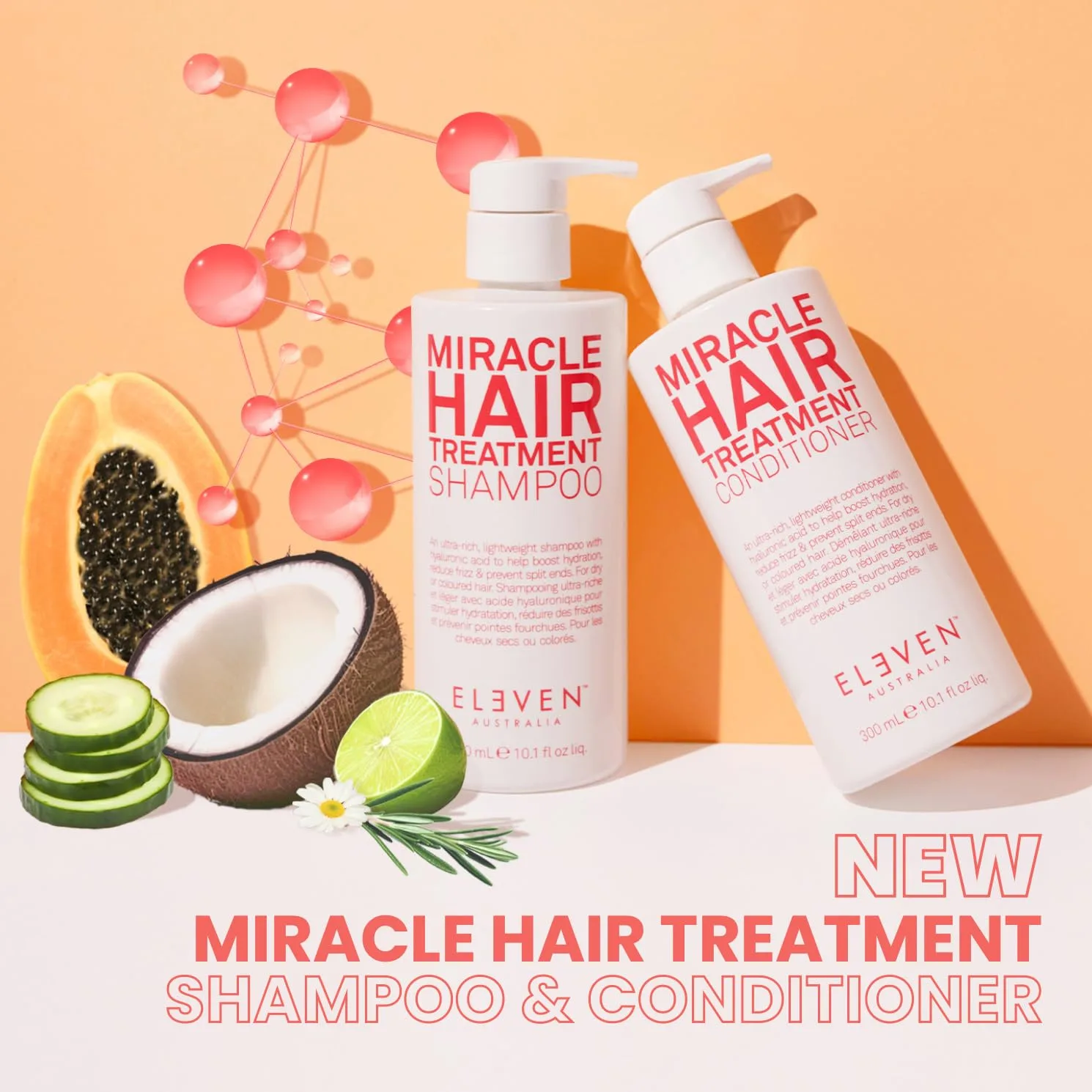 ELEVEN AUSTRALIA Miracle Hair Treatment шампунь для женщин и мужчин - увлажняющий сульфат-фри шампунь для всех типов волос и кожи головы, уменьшает пушистость, предотвращает секущиеся кончики, добавляет влагу 299 мл — фото 2