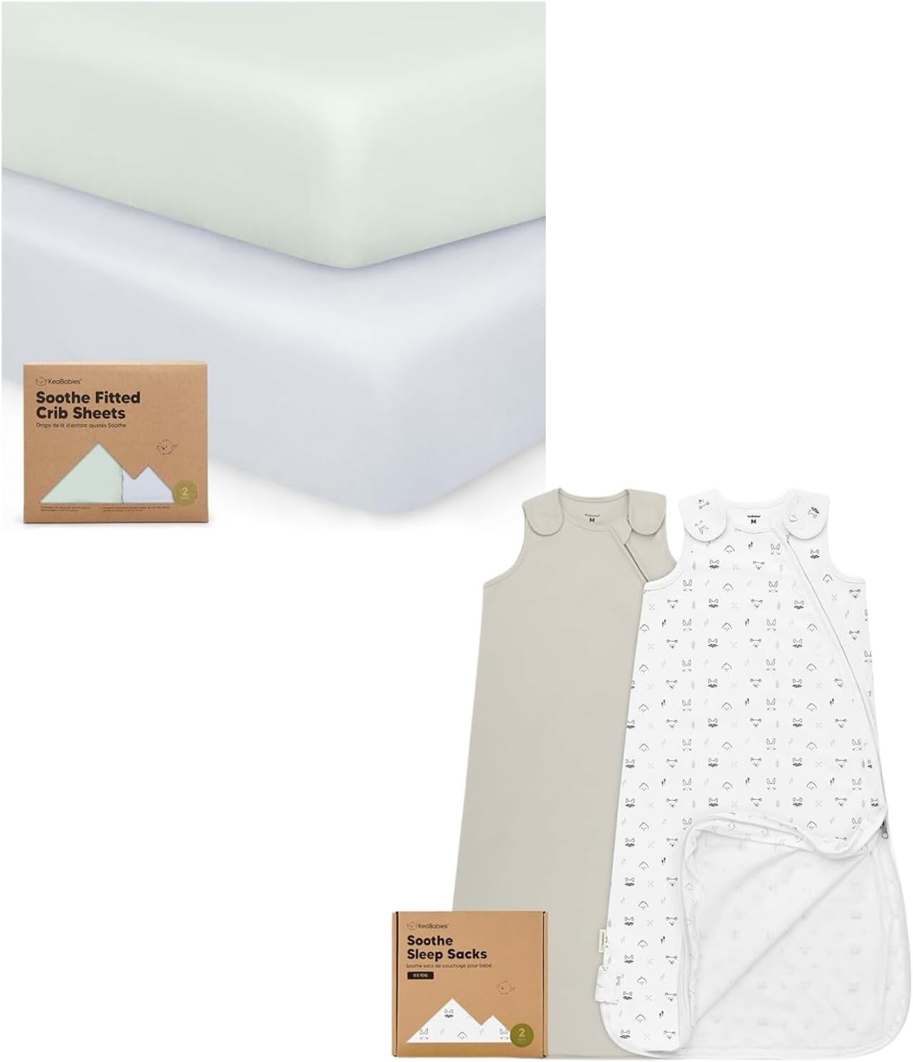 

Keababies, 2 комплекта простыней для кроватки и 2 комплекта спальных мешков, 100% хлопок — мягкие и дышащие простыни для кроватки для мальчиков и девочек — переносное одеяло, детский спальный мешок, пеленальный мешок для малышей