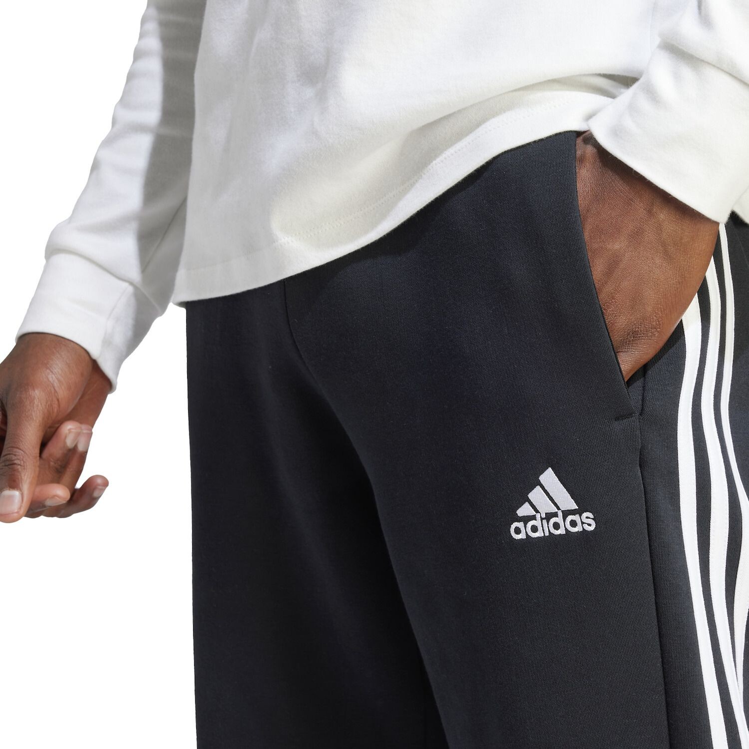 Мужские флисовые брюки с 3 полосками и открытым подолом adidas Essentials — фото 2