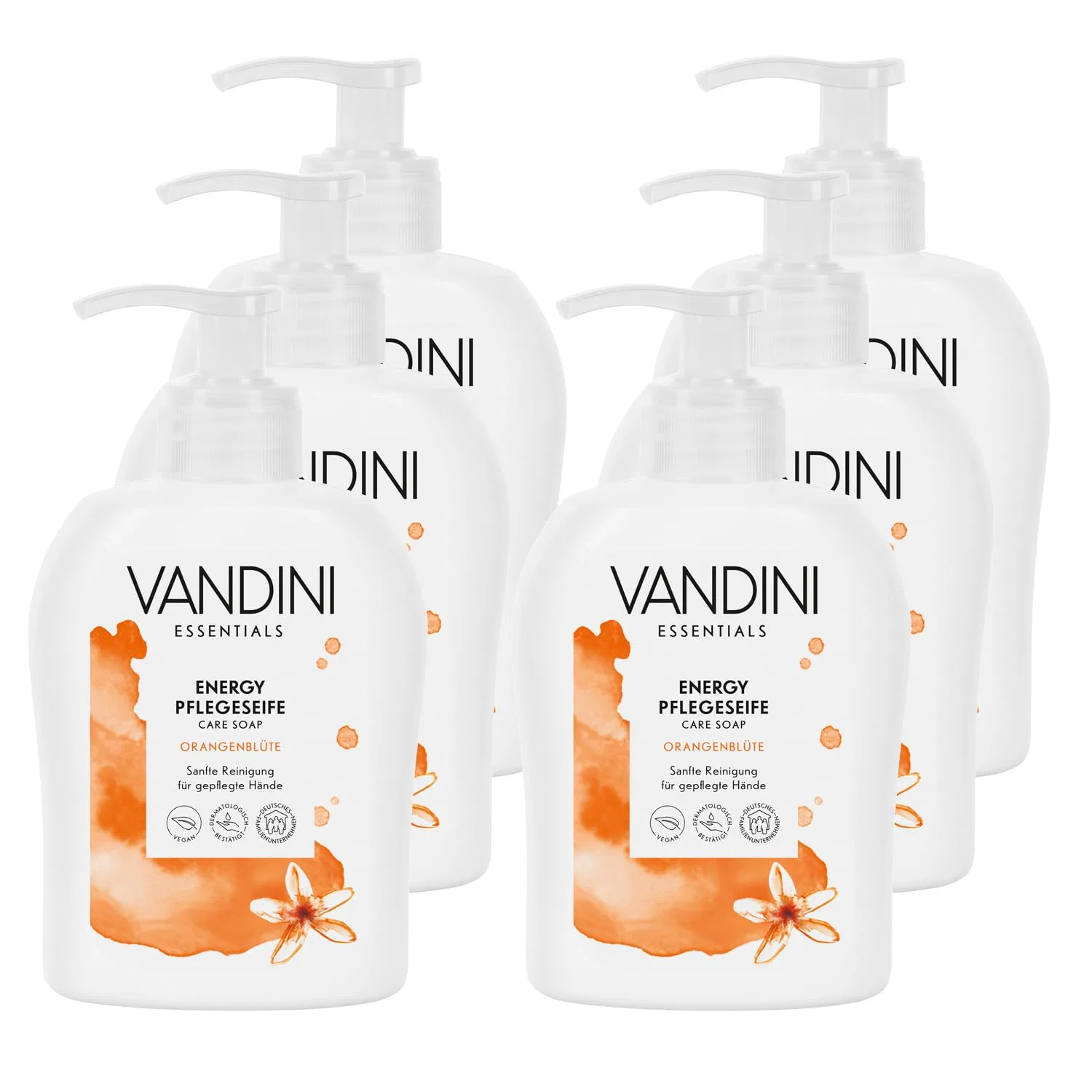 Жидкое мыло VANDINI Energy с ароматом цветка апельсина, 6 x 300 мл Vandini, Soap Dispenser