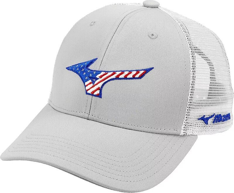 

Кепка дальнобойщика Mizuno Runbird Patriot, серый/белый