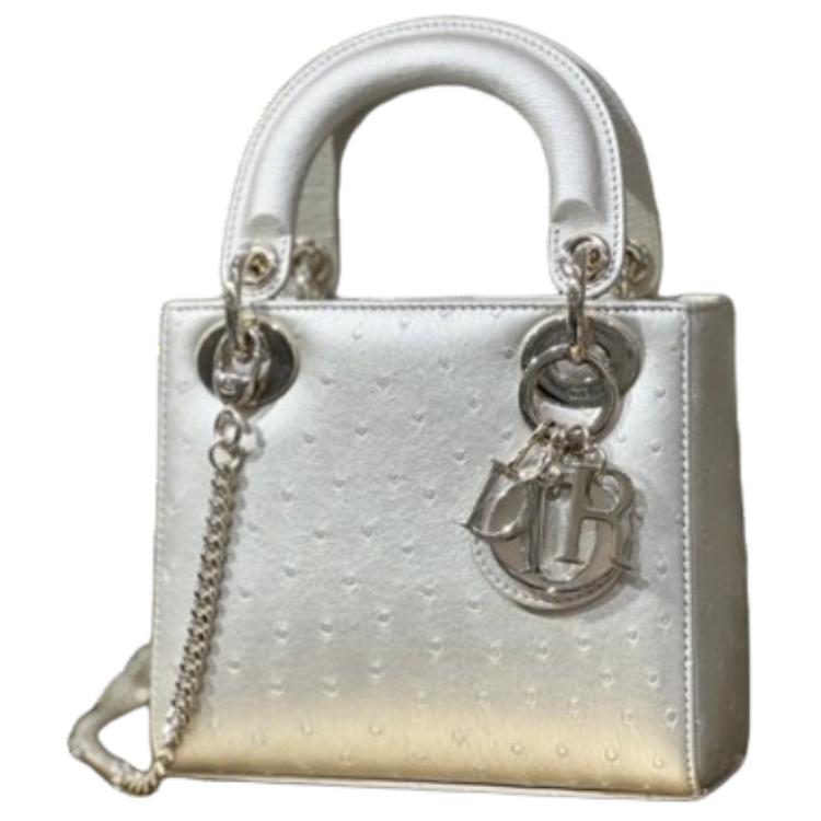 

Сумка Lady Dior из кожи страуса, через плечо, кроссбод, маленькая женская жемчужно-белая
