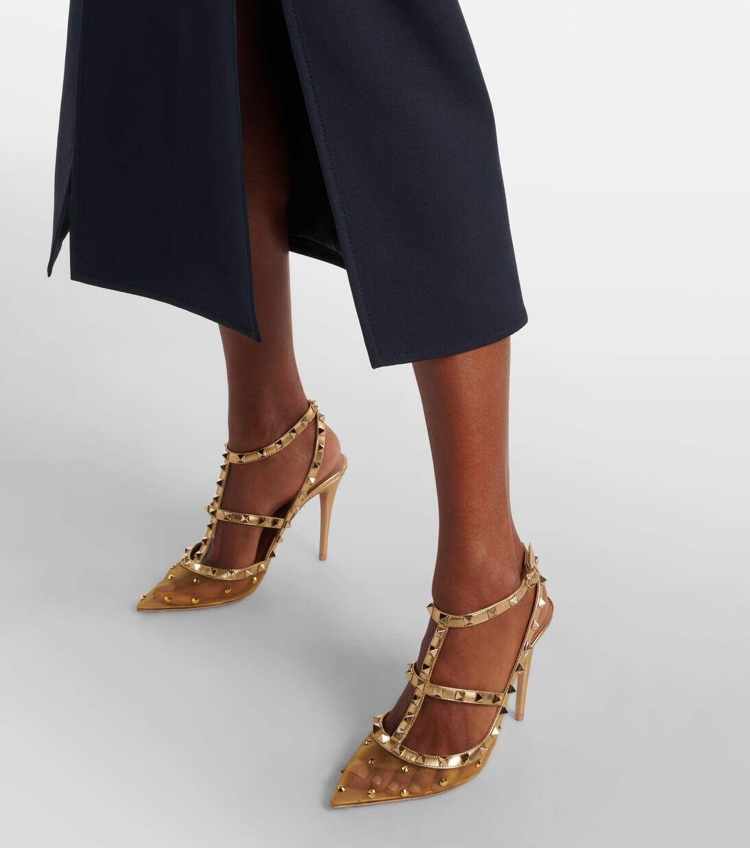 Туфли Rockstud 105 из сетки и кожи Valentino Garavani, цвет light pecan/star gold/crystal — фото 4