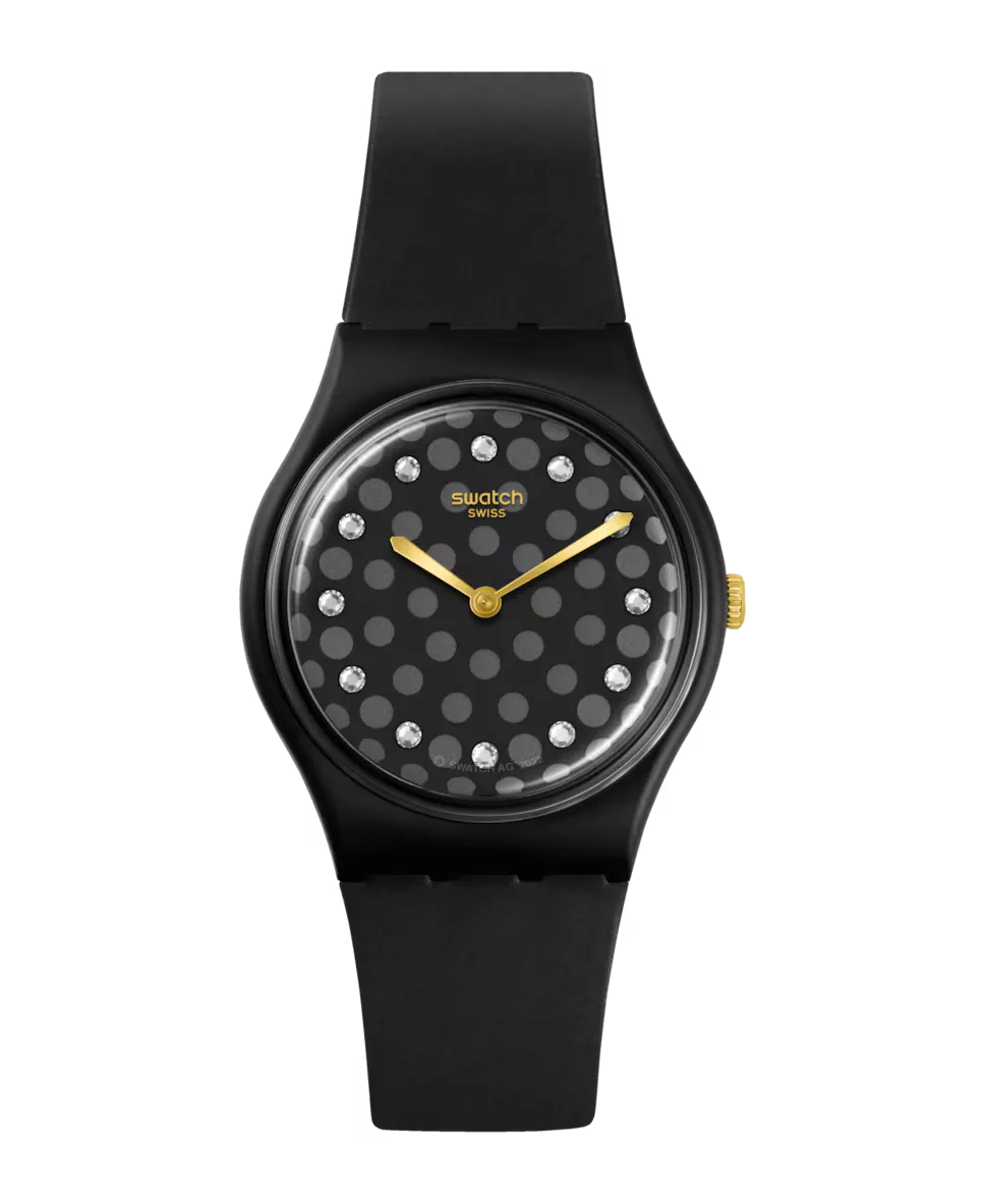 

Блестящие ночные часы с черным силиконовым ремешком Swatch