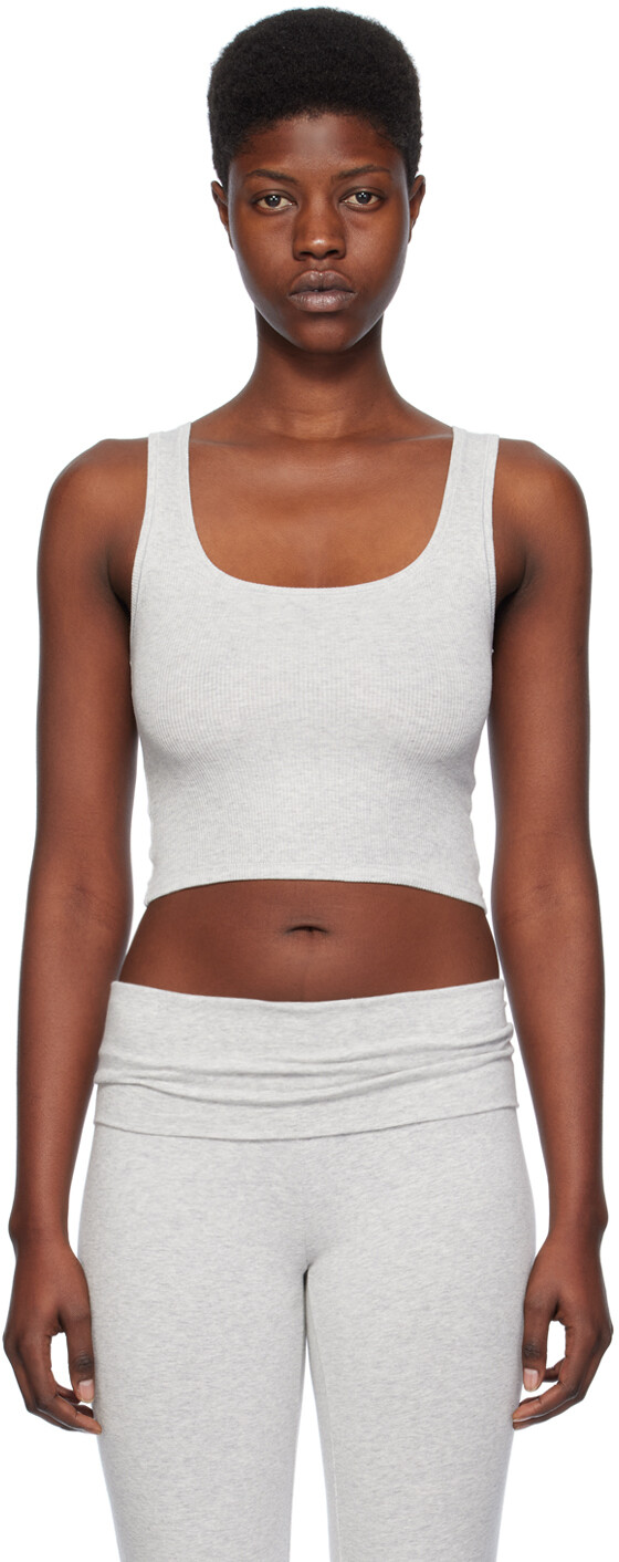 

Серая хлопковая майка в рубчик Skims, цвет Light heather grey