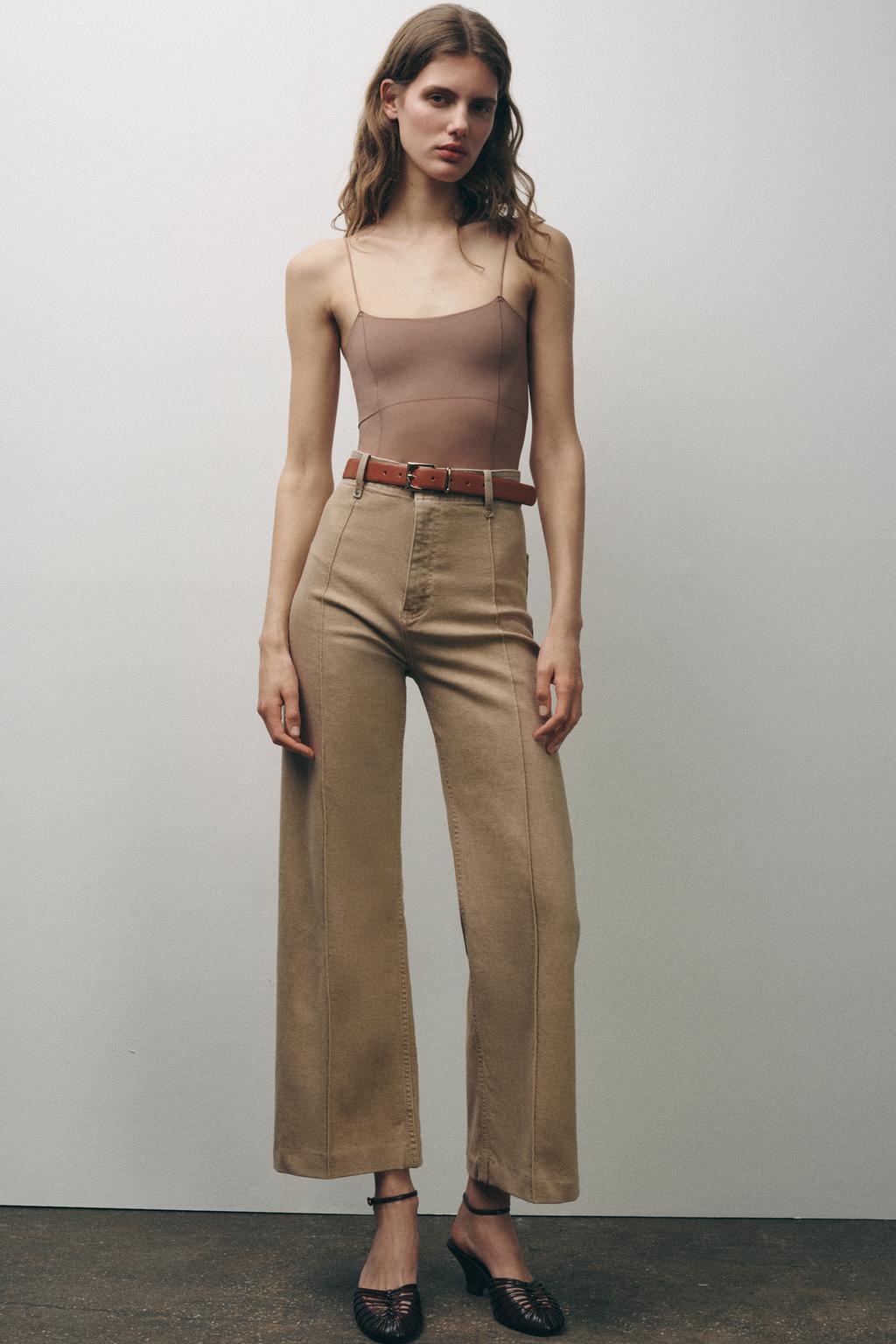 

Широкие джинсы с высокой талией ZARA, цвет SAND/BROWN