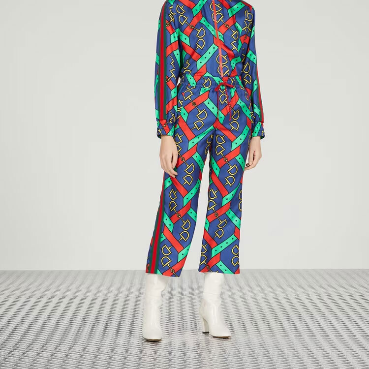 Женские повседневные брюки Gucci, синий/красный/зеленый — фото 4