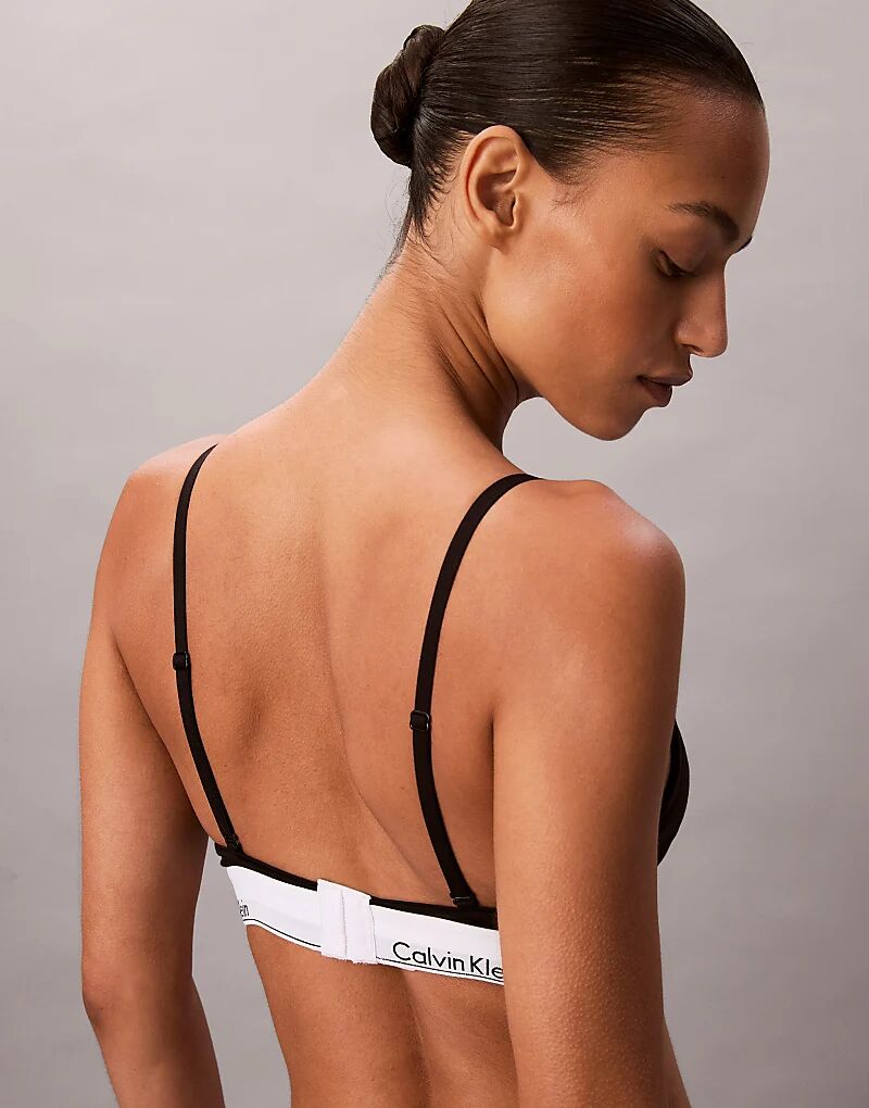 Бюстгальтер-треугольники Calvin Klein Icon Cotton Modal с легкой подкладкой послеоперационного цвета, черный — фото 2