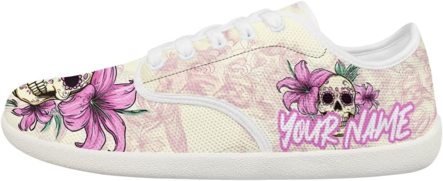 

Кроссовки для ходьбы для женщин и мужчин, с широким носком, босоножки, с нулевым перепадом высоты подошвы, минималистичные кроссовки, дышащая сетка, теннисные кроссовки Pointodoor, Skull Lilies