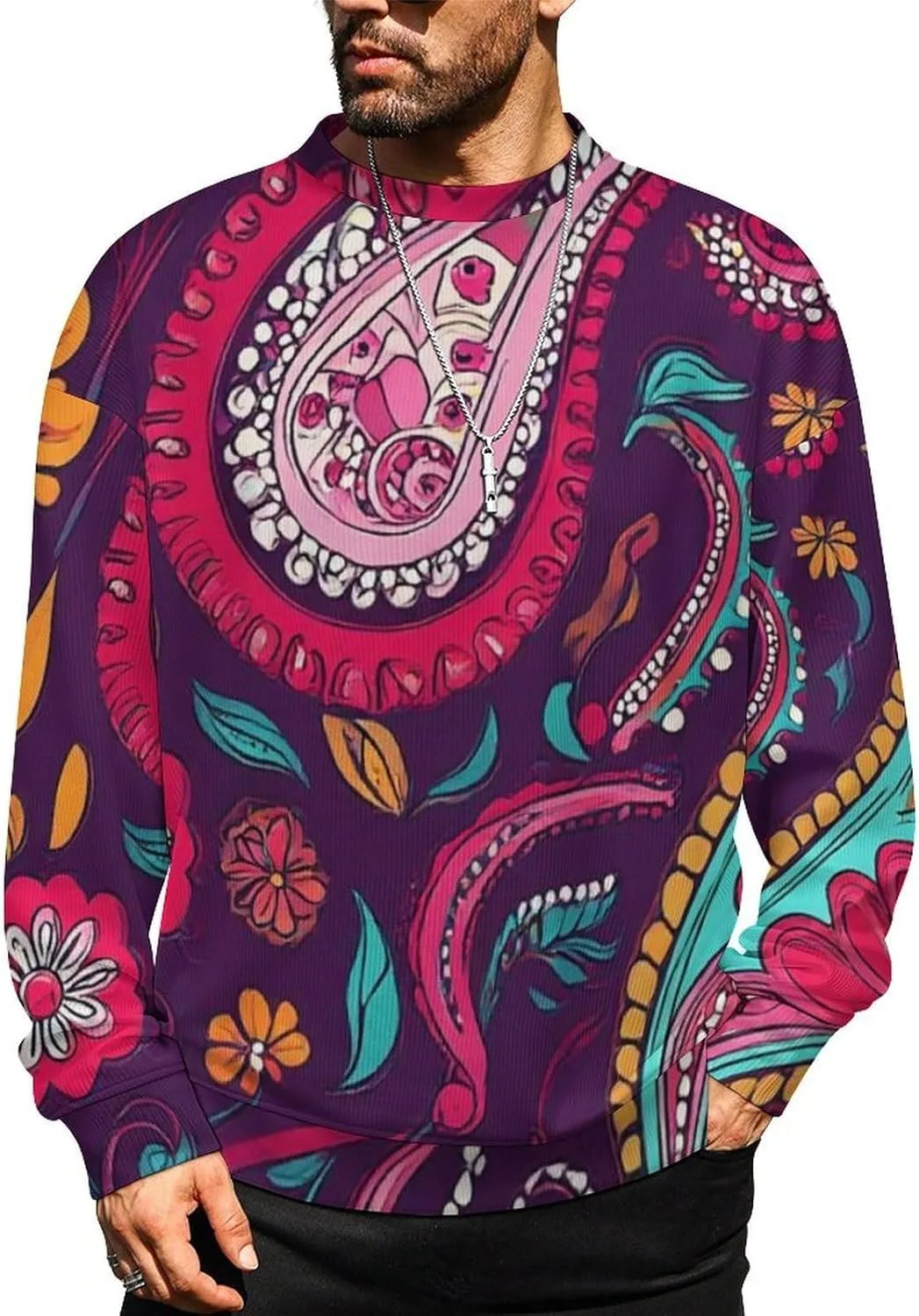 

Мужской свитер MoBlinko с длинным рукавом, легкий, принт paisley, фиолетовый