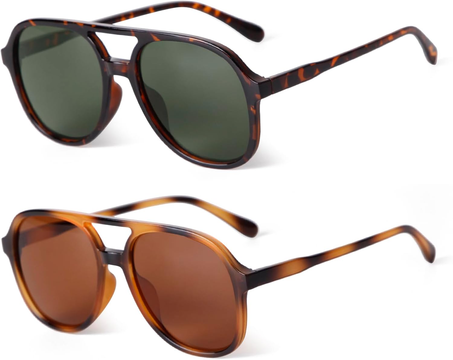 

Солнцезащитные очки-авиаторы KFPH в стиле ретро для женщин и мужчин. Классические винтажные очки-авиаторы 70-х годов с двойной перемычкой, не спутывающиеся, Tortoise/Dark Green+brown/Brown