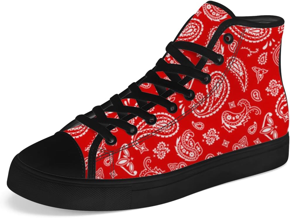 

Кеды Chebing Paisley с высоким верхом из канвы для мужчин и женщин, высокие кроссовки на шнуровке, повседневная обувь, подарок для папы и мамы, красный