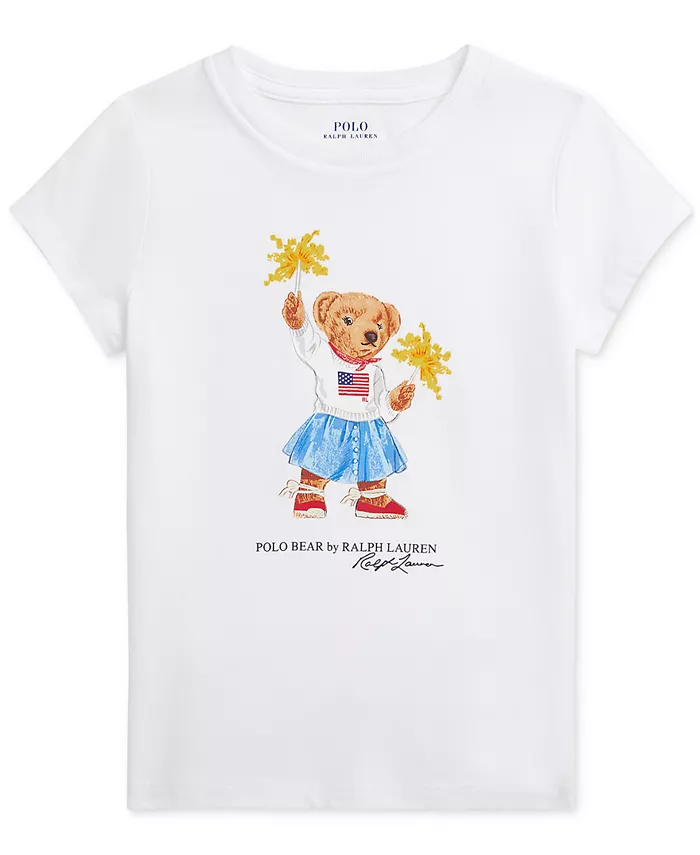 

Футболка из хлопкового джерси с медвежонком Polo для малышей и девочек Polo Ralph Lauren, белый
