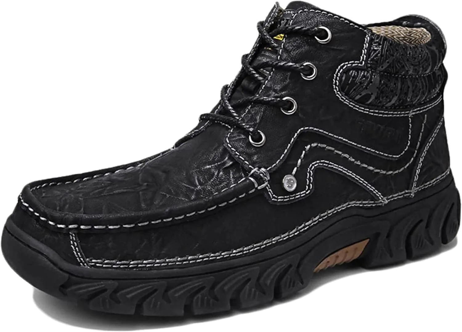 

Мужские осенне-зимние ботинки Yiozoi, ботинки для улицы и ходьбы, на шнуровке, высокие, легкие, теплые кожаные рабочие ботинки, черный