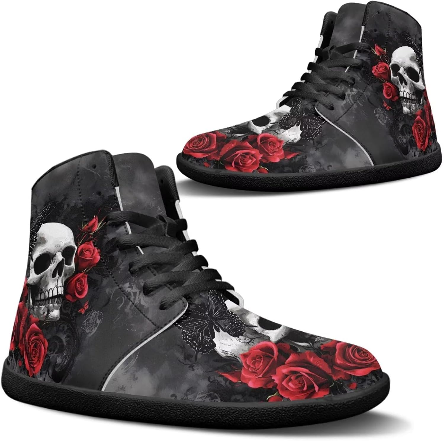 

Мужские кроссовки Jeiento с черепом из сахара, подошва с нулевым перепадом, для трейлового бега, с широкой носочной частью, Goth Skull Rose