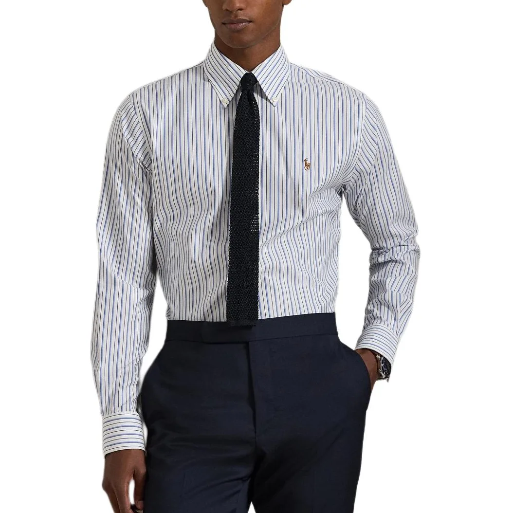 Рубашка с длинными рукавами и воротником-стойкой Polo Ralph Lauren, White Sky Blue Multicolor