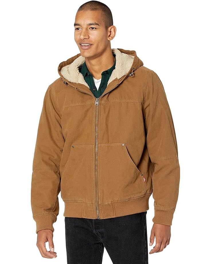 

Куртка Levi's Cotton Canvas Hooded Utility with Sherpa Lining, коричневый