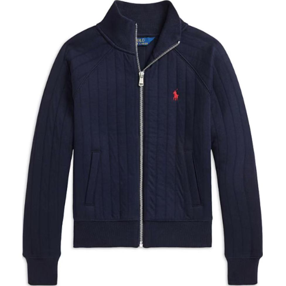 Polo Ralph Lauren Сплошной цвет стеганый с вышивкой пони на молнии с длинным рукавом marine blue детский — фото 4