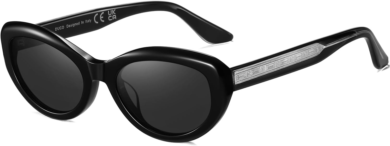 

Винтажные солнцезащитные очки DUCO «кошачий глаз» для женщин, ретро-очки овальной формы с поляризацией, модные узкие очки в стиле 90-х с защитой от УФ-излучения, модель DC2362, Black Frame Gray Lens