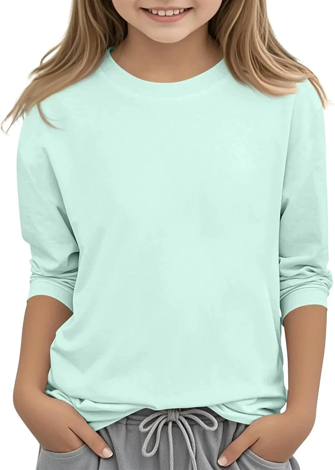 Футболка с принтом, длинный рукав 3/4, Generic, Mint Green