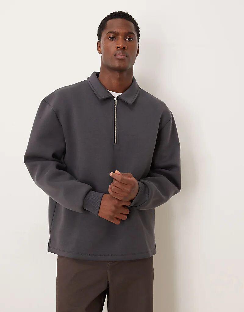 

Плотная толстовка ASOS DESIGN с застежкой-молнией на четверть дюйма и воротником из ткани в стиле «скуба» темно-серого цвета