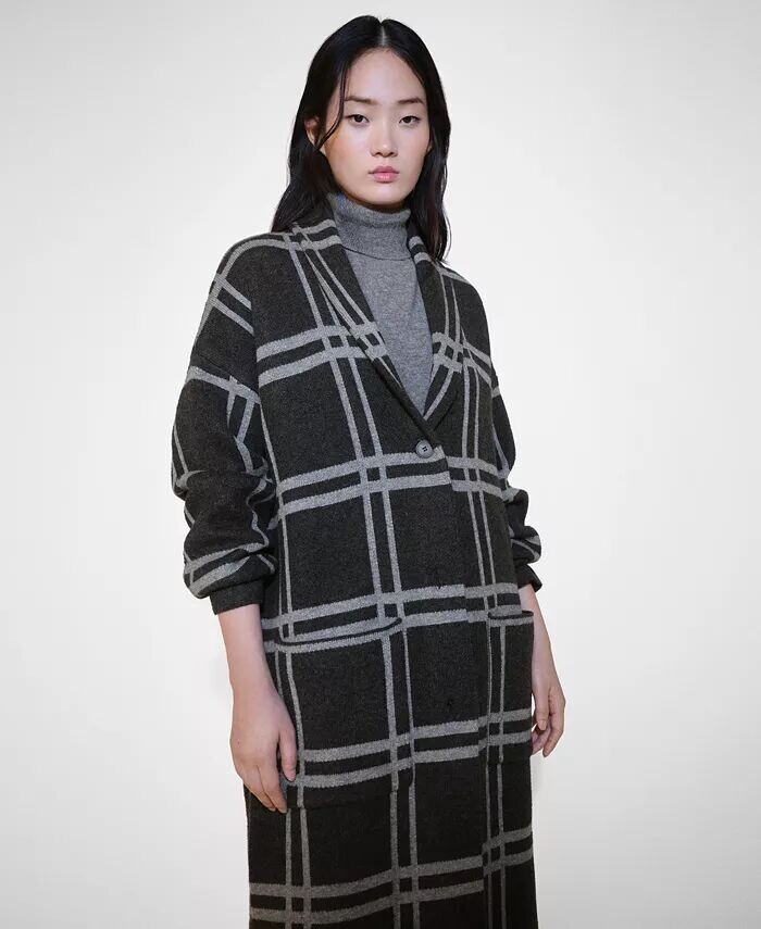 

Женское вязаное пальто в клетку MANGO, серый
