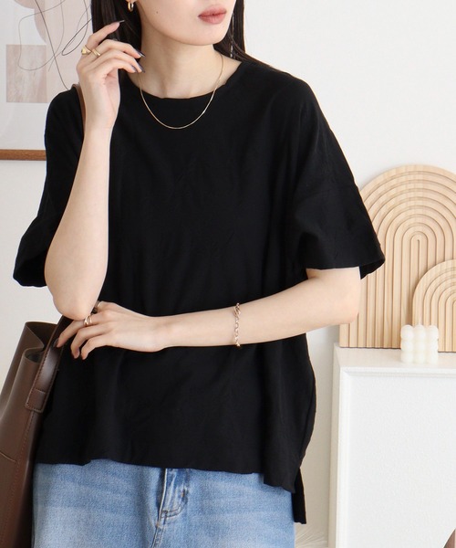 

Футболка с коротким рукавом, круглым вырезом и узором в виде колец, 100% хлопок BRODIAEA, черный